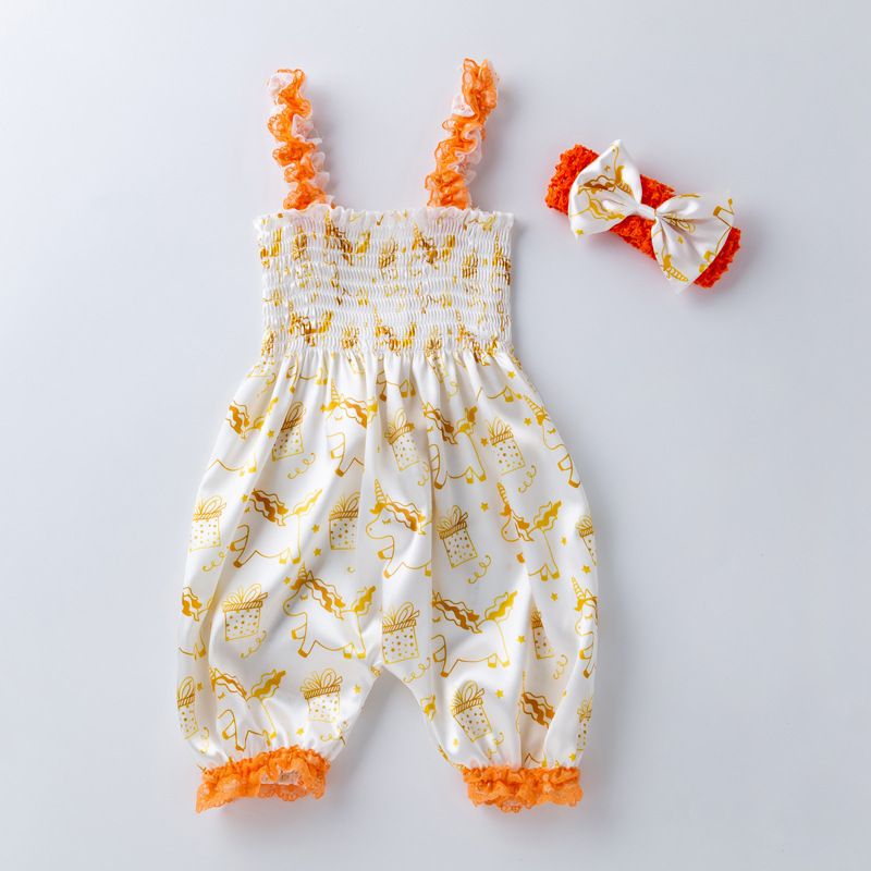 Summer Baby Bodysuit Cute floral lace suspender Bloomers Cool and comfortable girl baby bodysuit_viptrois.com