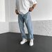 Men's Slim Fit Light Blue Jeans With Letter Embroidery, Straight Leg, Stretch Denim, Casual & Trendy Pants_viptrois.com