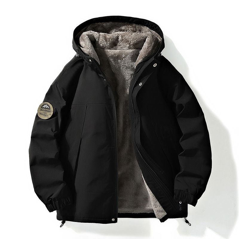 Men’s Detachable Hood Winter Coat – Water-Resistant Long Sleeve Jacket (Black/White, Machine Washable, Removable Collar For Versatility)_viptrois.com