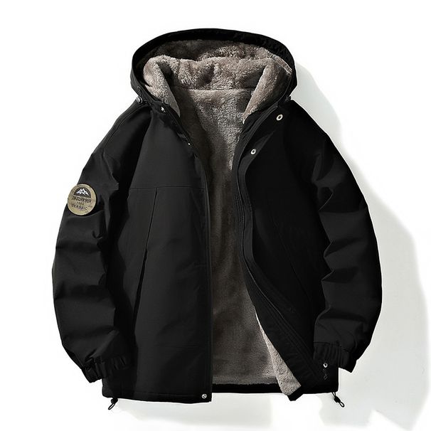 Men’s Detachable Hood Winter Coat – Water-Resistant Long Sleeve Jacket (Black/White, Machine Washable, Removable Collar For Versatility)_viptrois.com