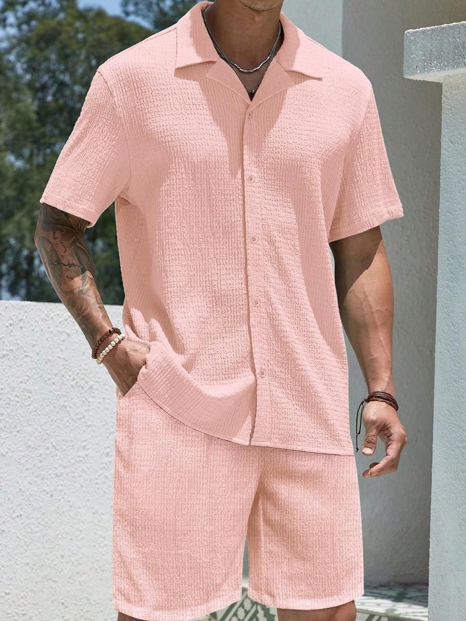 Men's Shirts 2025 Summer New Men's Solid Color Short Sleeved Shirts Casual Suits_viptrois.com