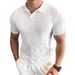 British Style Men's Knit Polo Shirt - Retro Short Sleeve Crew Neck Jacquard Textured Sweater With Drop Shoulder (Navy/Charcoal/Black/Coffee/White)_viptrois.com