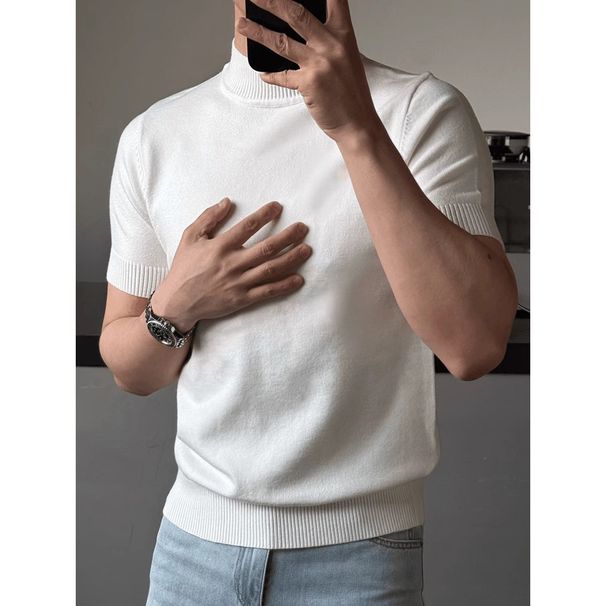 Men's Clothing British Business Slim Solid Color Inner Bottoming Shirt Ice Silk Summer_viptrois.com