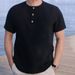 Men's Clothing Round Neck Shirt Casual Shirt Solid Color Fashionable Button Top_viptrois.com