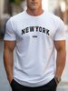 Maglietta Uomo 180g Cotone Puro Stampa New York USA, Confortevole Versatile Per Look Casual Quotidiano Estivo_viptrois.com