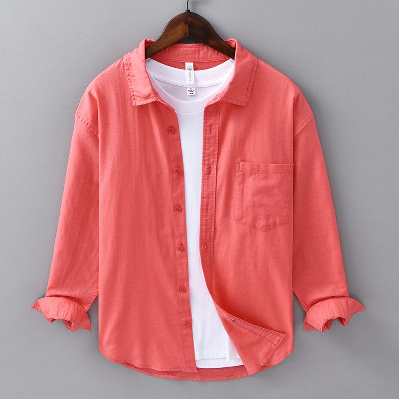 Men's Clothing Spring And Summer Linen Long Sleeved Shirt For Men Business Casual Versatile Cotton And Linen Shirt Literary Men's Linen Top_viptrois.com
