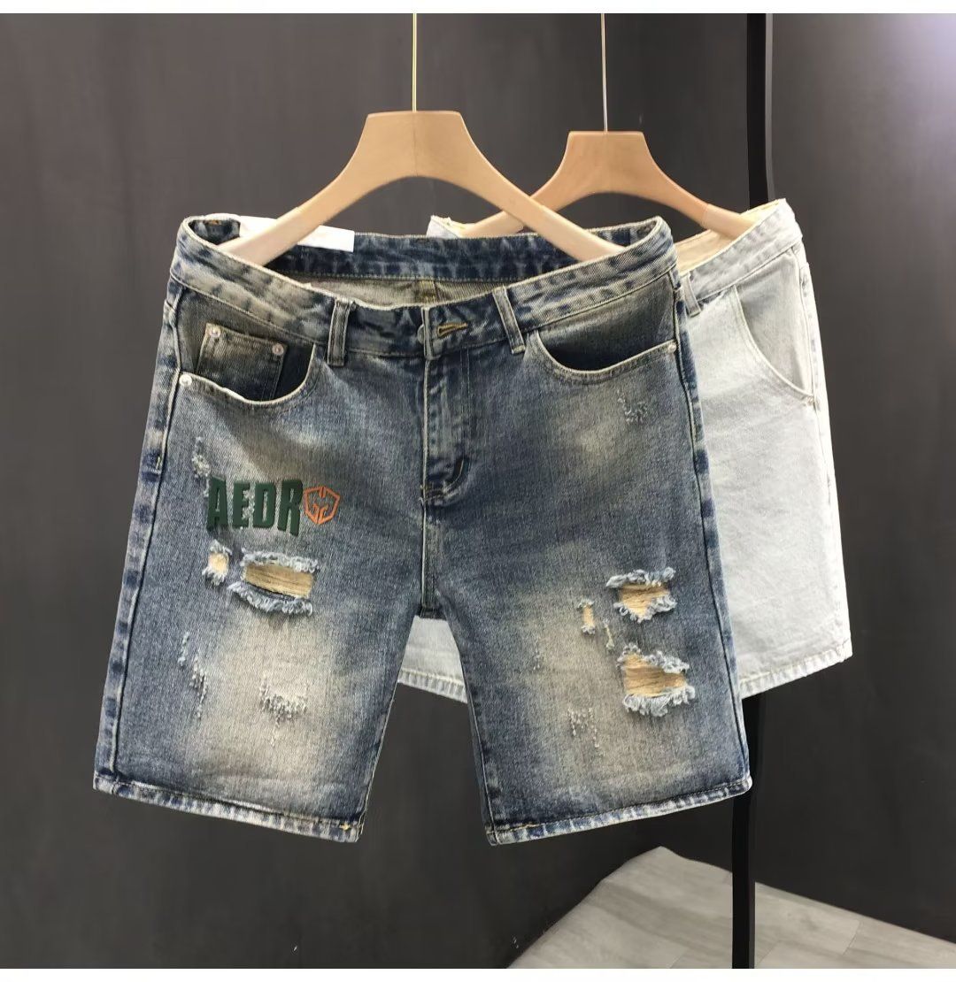 Heavy Indutry Wahed Ripped Patch Denim Hort For Men In Ummer, Looe Traight Leg, Cool And Caual Five Quarter_viptrois.com