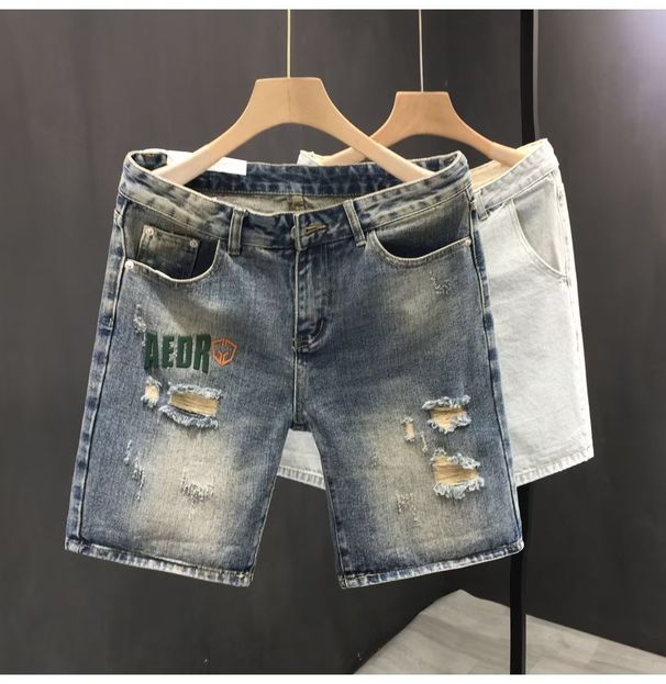 Heavy Indutry Wahed Ripped Patch Denim Hort For Men In Ummer, Looe Traight Leg, Cool And Caual Five Quarter_viptrois.com