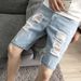 Men's Summer Thin Ripped Denim Shorts Loose Straight Leg Five Point Pants Trendy mid Length New Style_viptrois.com