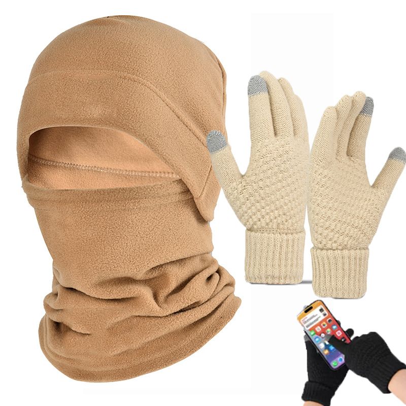 Sports Face Masks Three Piece Set Of Autumn Winter Proof Warm Headgear Motorcycle Riding Mask Sports Polar Fleece Neck Protection Touch Screen Gloves_viptrois.com