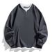 "Men's Contrast V-Neck Waffle Sweatshirt – Oversized Two-Tone Pullover With Drop Shoulder (Black/Grey/Khaki, M-3XL)"_viptrois.com