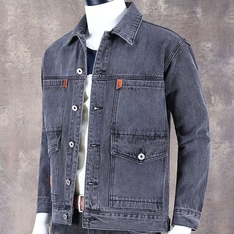 Men's Casual Denim Jacket - Japanese Style Workwear For All Seasons (Black, Light Blue, Dark Blue, Dark Grey)_viptrois.com