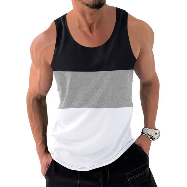Men's Vest Stitching Contrast Color Sports Fitness Loose Running Vest_viptrois.com