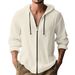 Men's Linen-Blend Zip Hoodie – Lightweight Breathable Long Sleeve Shirt Jacket (White/Black/Khaki, S-XXXL)_viptrois.com