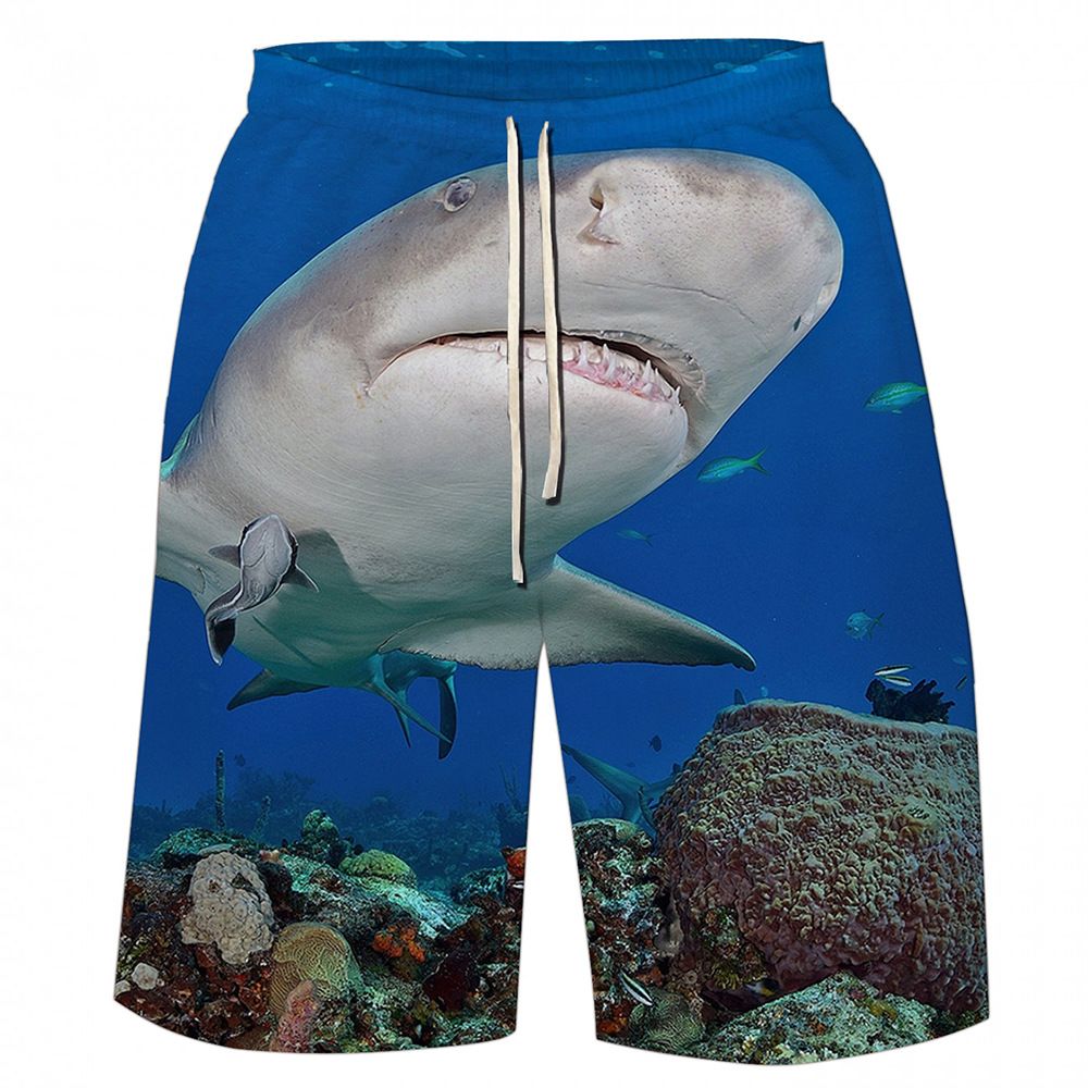 Men's New Casual Beach Pants Men's Shark Print Big Shorts Loose Beach Shorts _viptrois.com