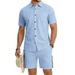 Men's Silk Plain Weave Two Piece Set Short Sleeve Button Down Shirt Drawstring Shorts Summer Beach Vacation Style_viptrois.com