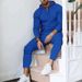 Men's Casual Suit Solid Color Waffle Knit Hooded Long Sleeved Top With Pants Two Piece Set_viptrois.com