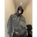 2026 Autumn Washed Embroidery Retro Niche Old Widened Thread Short Cardigan Hooded Jacket_viptrois.com