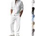 Men's Clothing Four Seasons Linen Men's Casual Loose Breathable Long Sleeved Trousers Shirt Beach Suit_viptrois.com