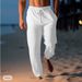 Men's Clothing Cotton And Linen Trousers Summer Trousers Beach Pants Drawstring Elastic Waist Straight Simple Comfortable Breathable Casual Daily_viptrois.com