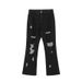Loom Black High Street Fog Personalized Letter Embroidery Jeans For Men Ins European And American Hip Hop Ripped Flared Loose_viptrois.com