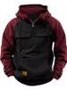 Men's Clothing Half Zip Multi Pocket Workwear Men's Half-Zip Multi-Pocket Workwear Jacket Retro Color Block Stand Collar Hoodie Autumn Casual Coat_viptrois.com