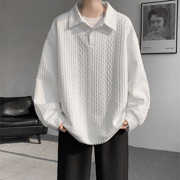 Men's Clothing Lapel Long Sleeved Tops Spring And Autumn Lazy Loose Sweatshirts For Men 2025 Versatile Jacquard Men's Jacket_viptrois.com