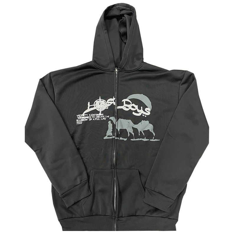 Men's Hip Hop Hoodie Punk Gothic Streetwear Zip Up Sweatshirt Y2K Harajuku Style Jacket For Urban Fashion_viptrois.com