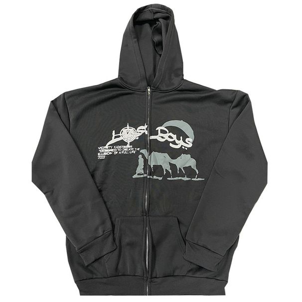 Men's Hip Hop Hoodie Punk Gothic Streetwear Zip Up Sweatshirt Y2K Harajuku Style Jacket For Urban Fashion_viptrois.com