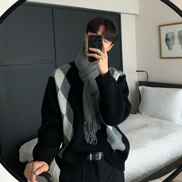 Men's Sweater With Unique Design, Casual Color Block Knitwear, Spring And Autumn Fashion Top_viptrois.com