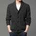 Men's Thick Knit Button Cardigan - Winter Warm V-Neck Wool Sweater With Shawl Collar, Solid Color Casual Pullover For Fall & Winter_viptrois.com