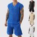 Men's Clothing Casual Sleeveless Hollow Knitted V Neck Vest Spring And Summer New Shorts Fashionable Solid Color Men's Suit_viptrois.com