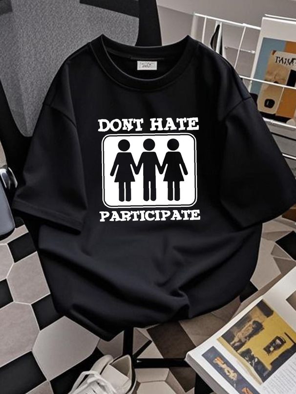 DON'T HATE PARTICIPATE Threesome Funny Sex - Mens Cotton T-Shirt Versatile Summer Top For Everyday Wear Unisex Stretched Casual Breathable_viptrois.com