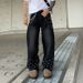 Men's Clothing Unisex Distressed Denim Jeans With Pearl Embellishments – Oversized Straight-Leg Pants (L-XXXL) | Vintage Washed Blue/Black_viptrois.com