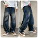 Men's Clothing American Trendy Brand Inverted Washed Ripped Jeans Men's New High Street Wide Leg Hip Hop Loose Machete Pants Men_viptrois.com