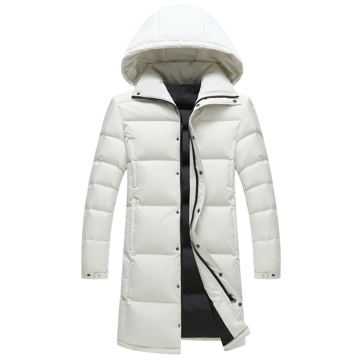 Pure Cross-Border Jacket Men Long Over The Knee Men's Winter Thickened White Duck Down Hooded Coat European And American_viptrois.com