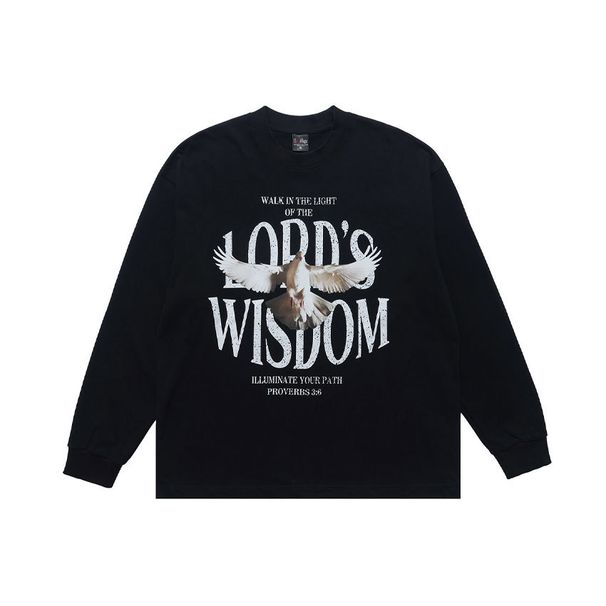 American-style Street Round-neck Long-sleeve Peace Dove Print T-shirt Men And Women, Casual Top For Couples,_viptrois.com