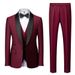 Men's Clothing Suit Three Piece Green Collar Groom Wedding Suit Men's Slim Wine Red Groomsman Suit Wedding Dress_viptrois.com