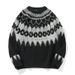 Pure Simple Vintage Soft Fair Isle New Year Red Christmas Jacquard Design Sweater Men's Lazy Loose Knitted Top_viptrois.com