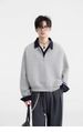 Men's Trendy Color Block Long Sleeve Polo Shirt Hong Kong Style Embroidered Retro Loose Fit Half Zip Sweatshirt_viptrois.com