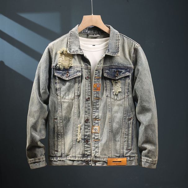 Men's Retro Ripped Denim Jacket Trendy High End Street Style American Spring Autumn New Cool Fashion_viptrois.com