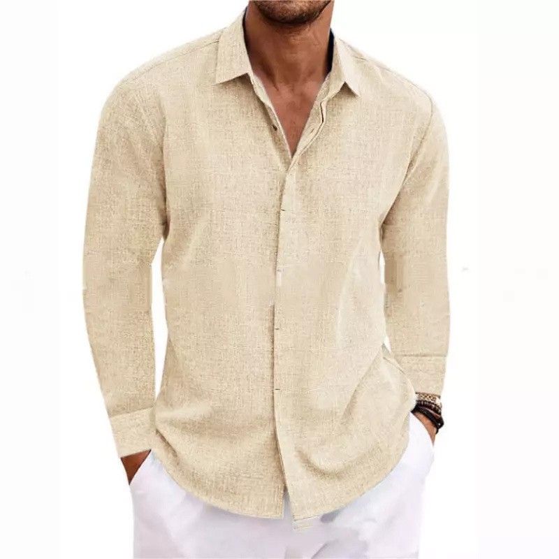 Men's Clothing Men's Long Sleeved T-Shirt Loose Sweatshirt Solid Color Cotton And Linen Blend Large Size Shirt For Comfortable Wear_viptrois.com