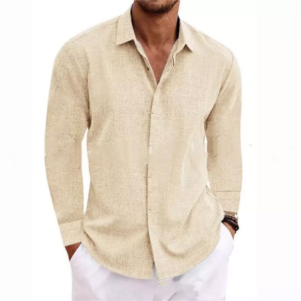 Men's Clothing Men's Long Sleeved T-Shirt Loose Sweatshirt Solid Color Cotton And Linen Blend Large Size Shirt For Comfortable Wear_viptrois.com