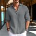 Men's Clothing New European And American Men's Solid Color Shirts For Teenagers Home Leisure Fashion Lapel Shirts Cotton And Linen Tops_viptrois.com