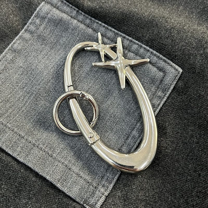 Dual-Star Ellipse Keychain With Free Ring - Sci-Fi Minimalist EDC Organizer (Black/Gunmetal Electroplated)_viptrois.com