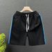 Men's Clothing Thin Summer Straight Leg Striped Five Point Casual Sporty Loose Fit Beach Shorts_viptrois.com