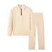 Men's Waffle Knit Zip-Up Tracksuit Set – Stylish Striped Long Sleeve Lounge & Streetwear Outfit_viptrois.com