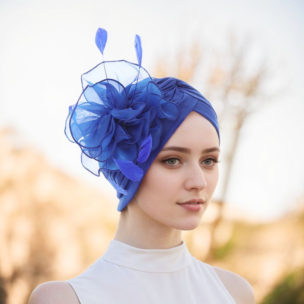 New Side Organza Feather Big Flower Baotou Watermelon Headscarf Hat_viptrois.com