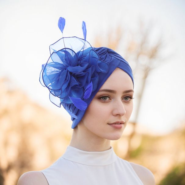 New Side Organza Feather Big Flower Baotou Watermelon Headscarf Hat_viptrois.com