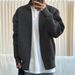 Cleanfit Zip-Up Cardigan For Men - Stand Collar, Oversized Knit Sweater, Vintage-Inspired Loose Fit, Light Grey/Black/Dark Grey, Sizes M-3XL"_viptrois.com